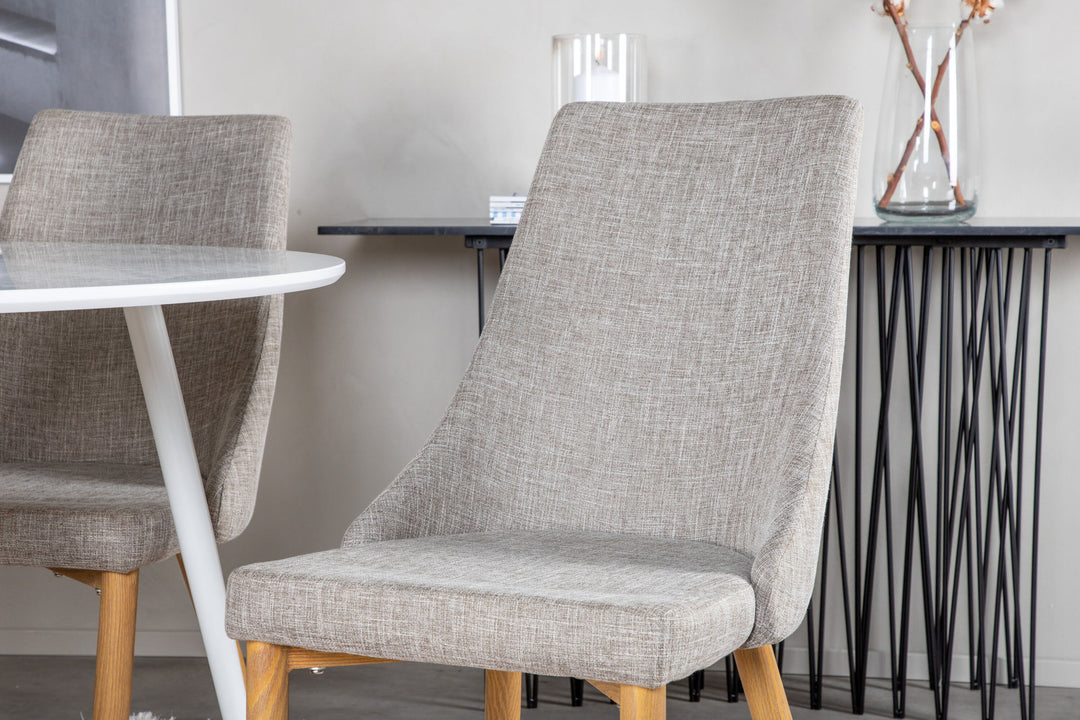 Venture Home Plaza Round Table 100 cm - White top / White Legs +Leone - Dining chair - Oak/Light grey _4