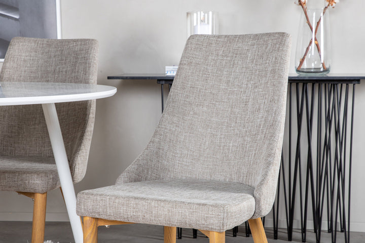Venture Home Plaza Round Table 100 cm - White top / White Legs +Leone - Dining chair - Oak/Light grey _4