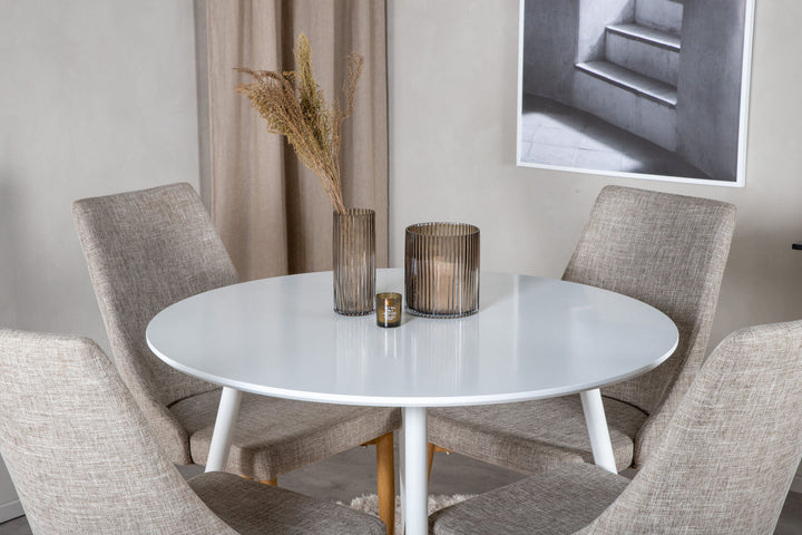 Venture Home Plaza Round Table 100 cm - White top / White Legs +Leone - Dining chair - Oak/Light grey _4