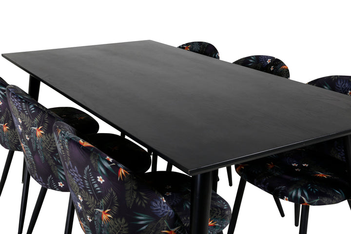 Venture Home Dipp Dining Table - 180*90cm - Black Veneer / all black legs +Velvet Dining Ch