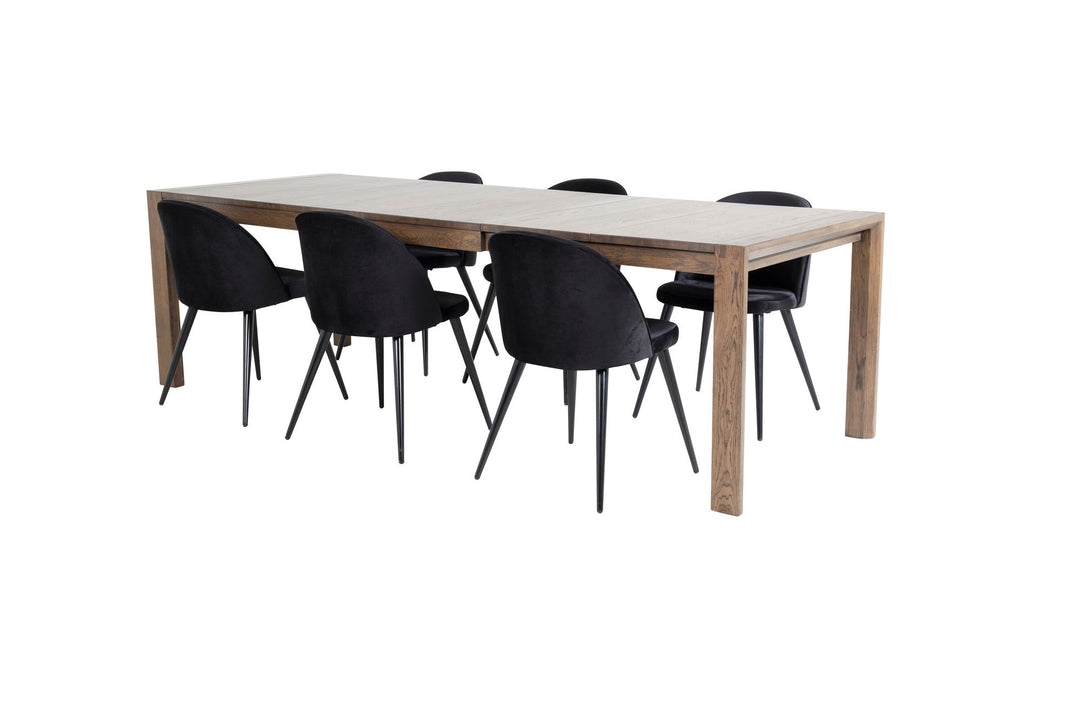 Venture Home Slider Extention Table - Smoked Oak - 170+40+40cm +Velvet Dining Chair - Black