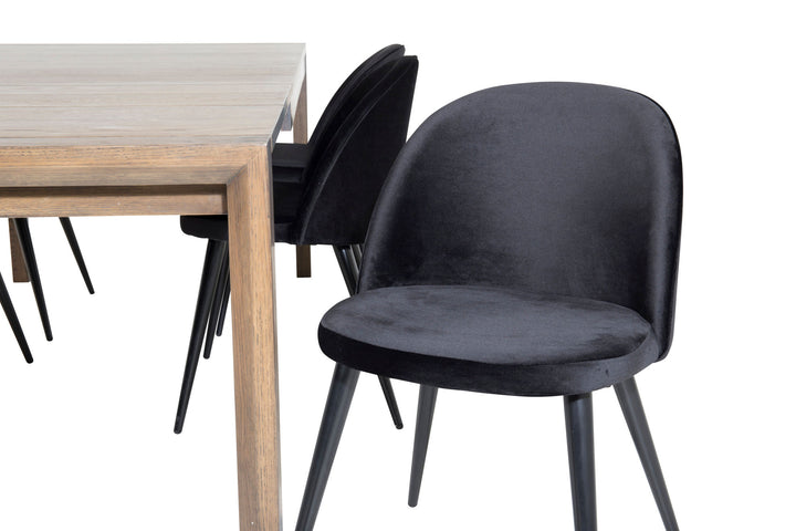 Venture Home Slider Extention Table - Smoked Oak - 170+40+40cm +Velvet Dining Chair - Black