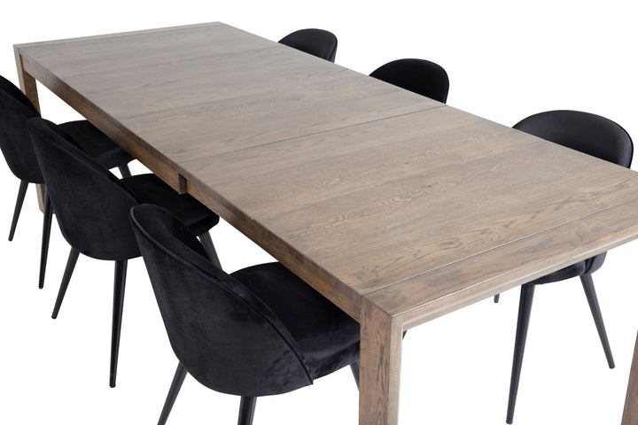 Venture Home Slider Extention Table - Smoked Oak - 170+40+40cm +Velvet Dining Chair - Black