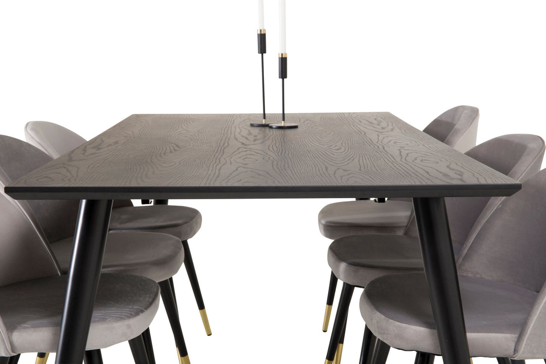 Venture Home Dipp Dining Table - 180*90cm - Black Veneer / black legs w brass dipp +Velvet Ma