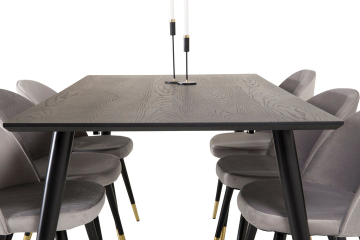 Venture Home Dipp Dining Table - 180*90cm - Black Veneer / black legs w brass dipp +Velvet Ma