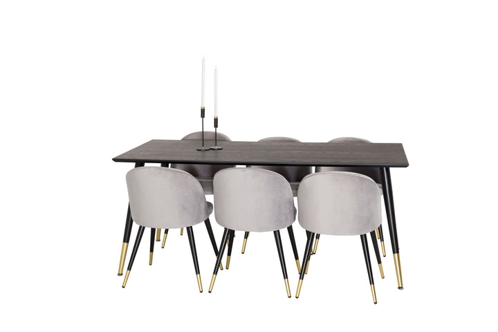 Venture Home Dipp Dining Table - 180*90cm - Black Veneer / black legs w brass dipp +Velvet Ma
