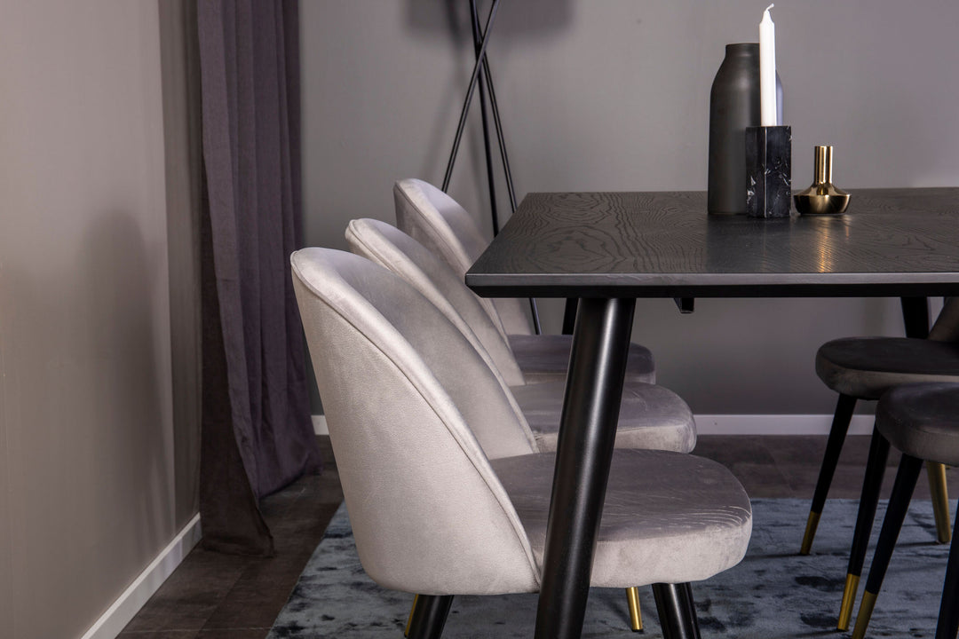 Venture Home Dipp Dining Table - 180*90cm - Black Veneer / black legs w brass dipp +Velvet Ma
