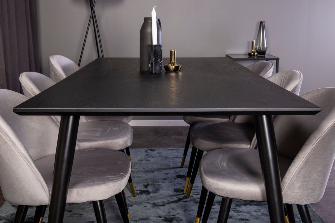 Venture Home Dipp Dining Table - 180*90cm - Black Veneer / black legs w brass dipp +Velvet Ma