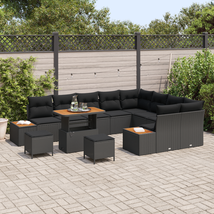 Havesofa Sæt med pude med opbevaring 12 pcs Sort Poly rattan