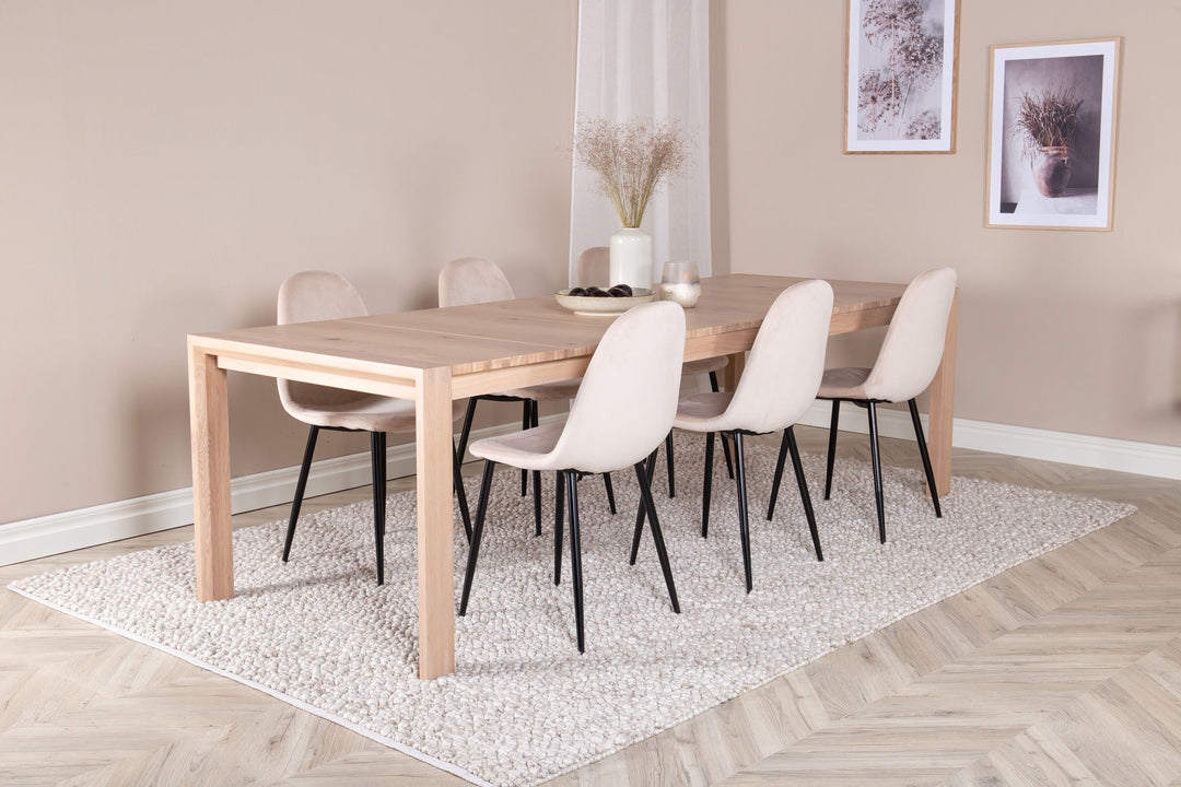 Venture Home Slider Extention Table - White Wash - 170+40+40cm +Polar Dining Chair- Black le