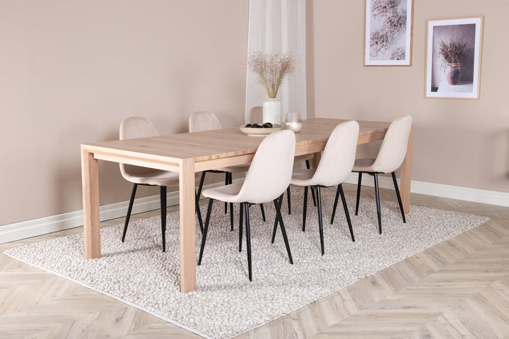 Venture Home Slider Extention Table - White Wash - 170+40+40cm +Polar Dining Chair- Black le