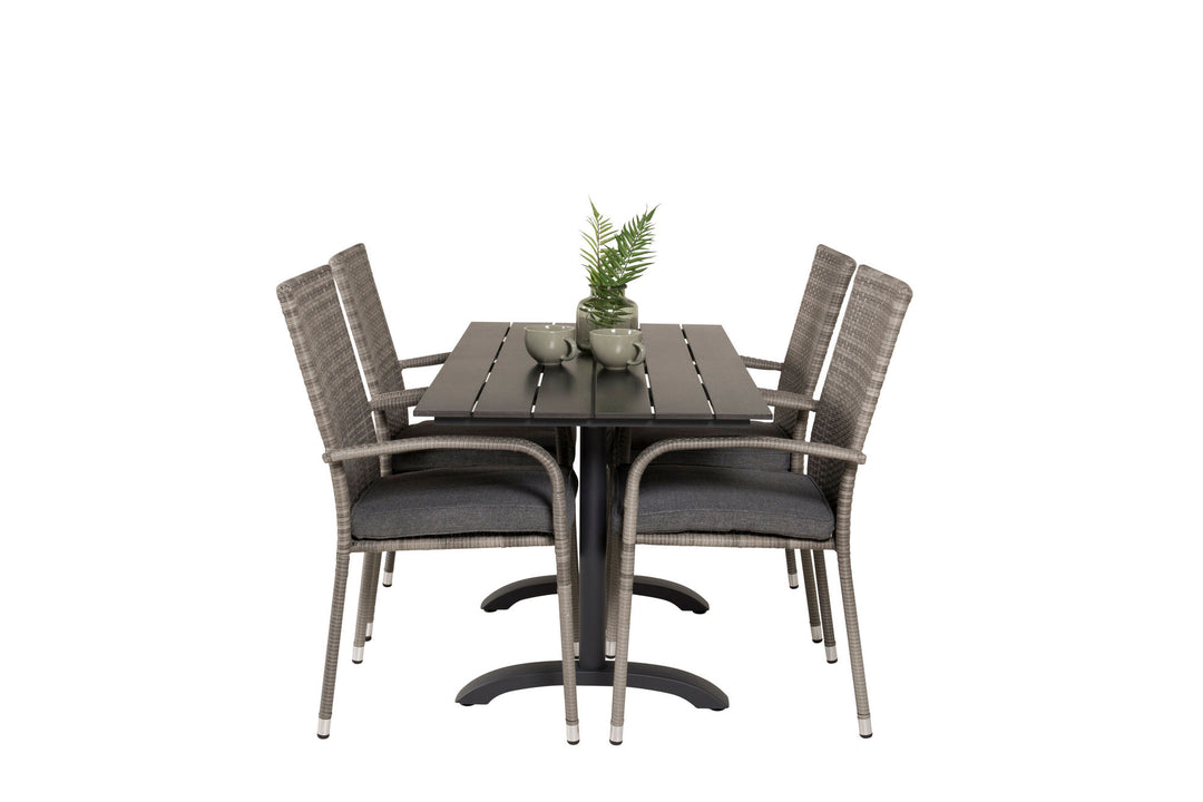 Venture Home Denver Café Table 120*70 - Black Alu / Black Aintwood+Anna Arm Chair (stackable) - Grey_4