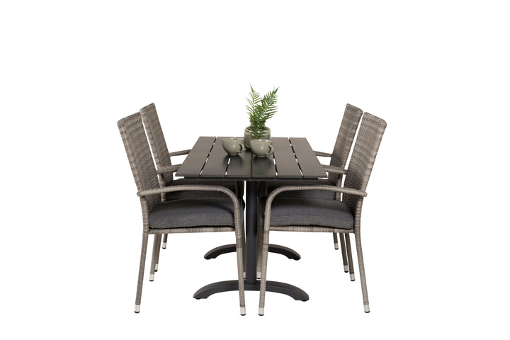 Venture Home Denver Café Table 120*70 - Black Alu / Black Aintwood+Anna Arm Chair (stackable) - Grey_4