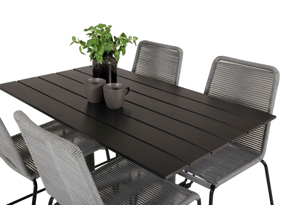 Venture Home Denver Café Table 120*70 - Black Alu / Black Aintwood+Lindos Dining Chair - Blac