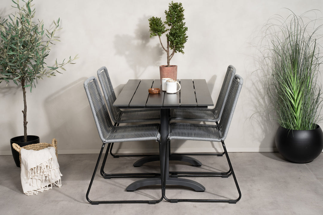 Venture Home Denver Café Table 120*70 - Black Alu / Black Aintwood+Lindos Dining Chair - Blac