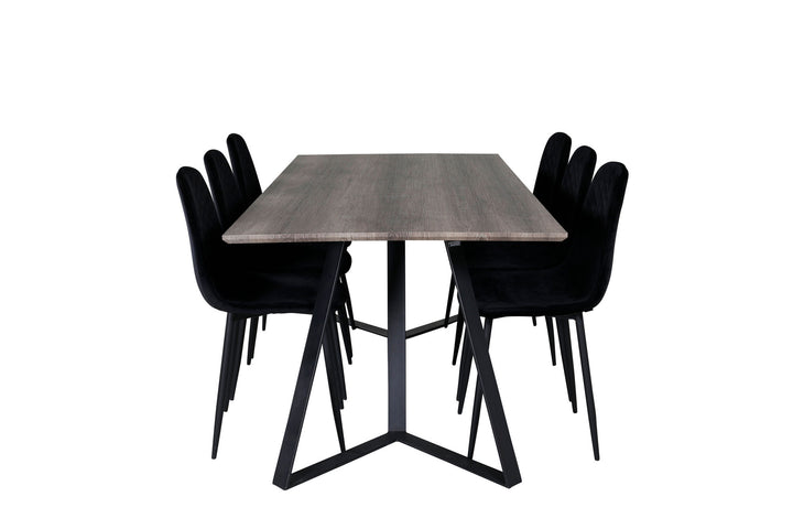 Venture Home Marina Dining Table - 180*90*H75 - Grey / Black+Polar Diamond Dining Chair - Black Legs - Black Velvet_6