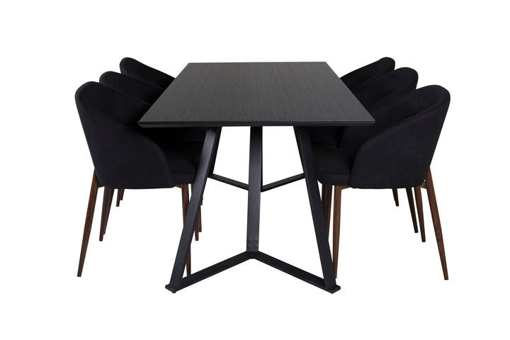 Venture Home Marina Dining Table - Black top / Black Legs +Arch Dining Chair - Walnut Legs - Black Fabric_6