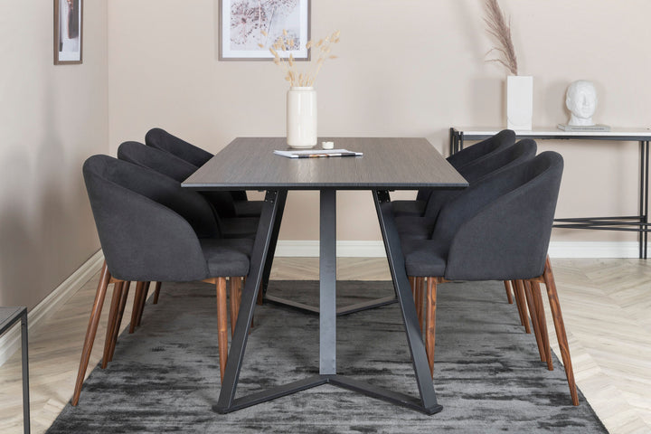 Venture Home Marina Dining Table - Black top / Black Legs +Arch Dining Chair - Walnut Legs - Black Fabric_6