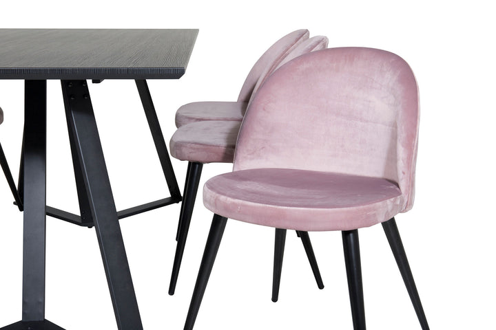 Venture Home Marina Dining Table - Black top / Black Legs +Velvet Dining Chair - Pink / Black_6