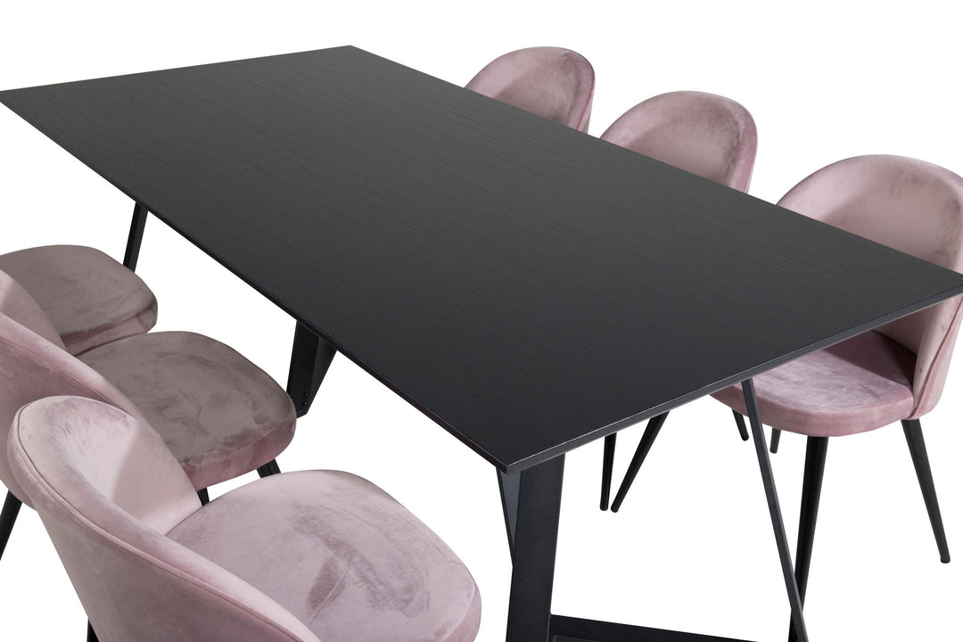 Venture Home Marina Dining Table - Black top / Black Legs +Velvet Dining Chair - Pink / Black_6