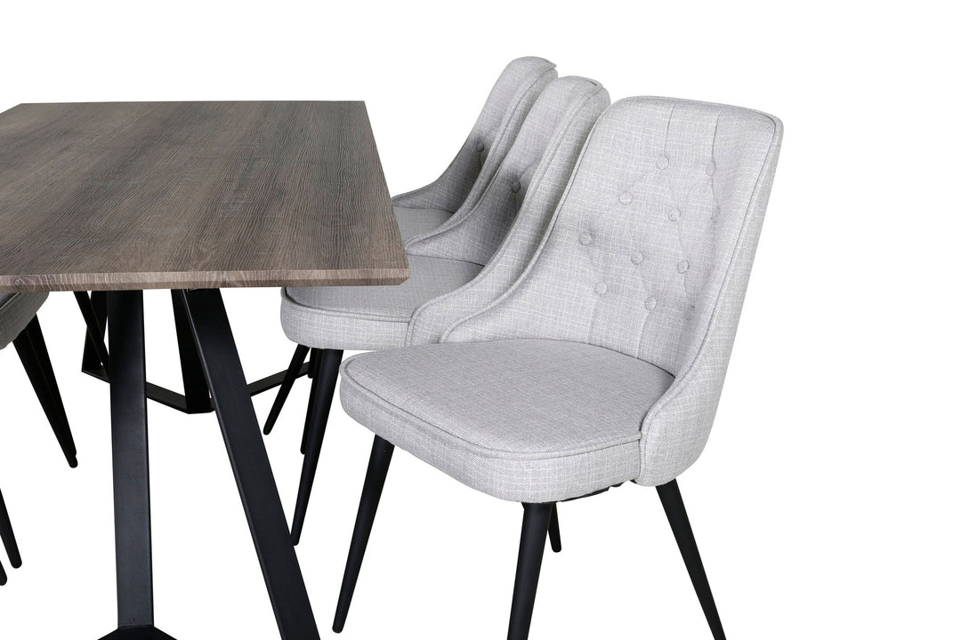 Venture Home Marina Dining Table - 180*90*H75 - Grey / Black+Velvet Deluxe Dining Chair - Black Legs - Light Grey Fabric_6