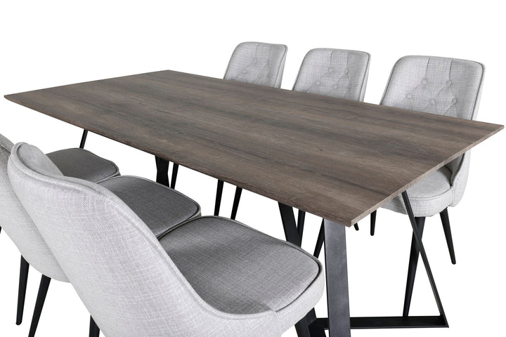 Venture Home Marina Dining Table - 180*90*H75 - Grey / Black+Velvet Deluxe Dining Chair - Black Legs - Light Grey Fabric_6