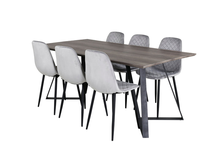 Venture Home Marina Dining Table - 180*90*H75 - Grey / Black+Polar Diamond Dining Chair - Black Legs - Grey Velvet_6