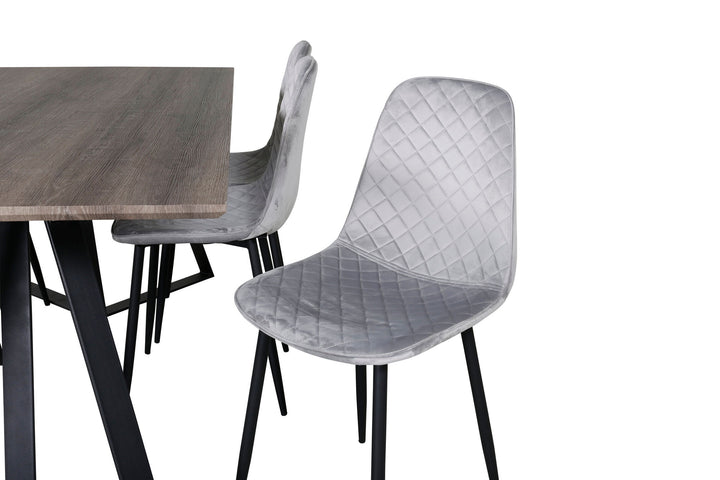 Venture Home Marina Dining Table - 180*90*H75 - Grey / Black+Polar Diamond Dining Chair - Black Legs - Grey Velvet_6