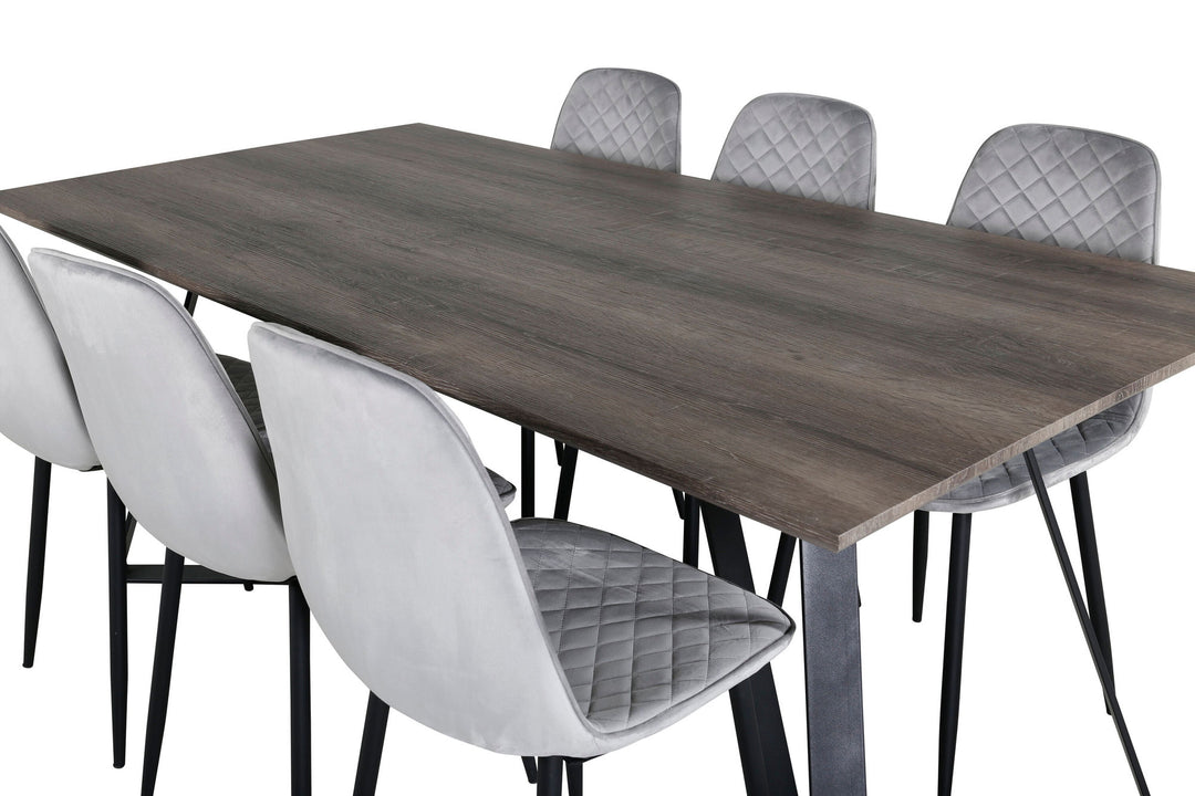 Venture Home Marina Dining Table - 180*90*H75 - Grey / Black+Polar Diamond Dining Chair - Black Legs - Grey Velvet_6