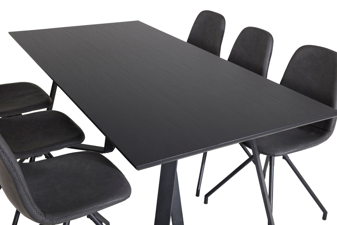Venture Home Marina Dining Table - Black top / Black Legs +Polar Dining Chair with Spin function - black Legs - Black PU - Black Stitches_6