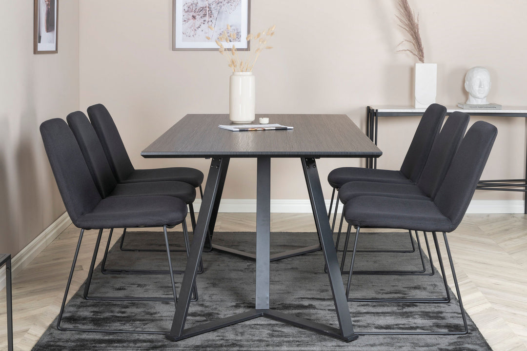 Venture Home Marina Dining Table - Black top / Black Legs +Muce Dining Chair - Black Legs - Black Fabric_6