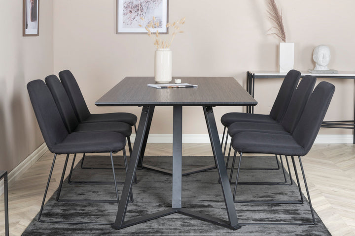Venture Home Marina Dining Table - Black top / Black Legs +Muce Dining Chair - Black Legs - Black Fabric_6