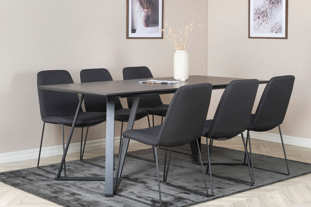 Venture Home Marina Dining Table - Black top / Black Legs +Muce Dining Chair - Black Legs - Black Fabric_6