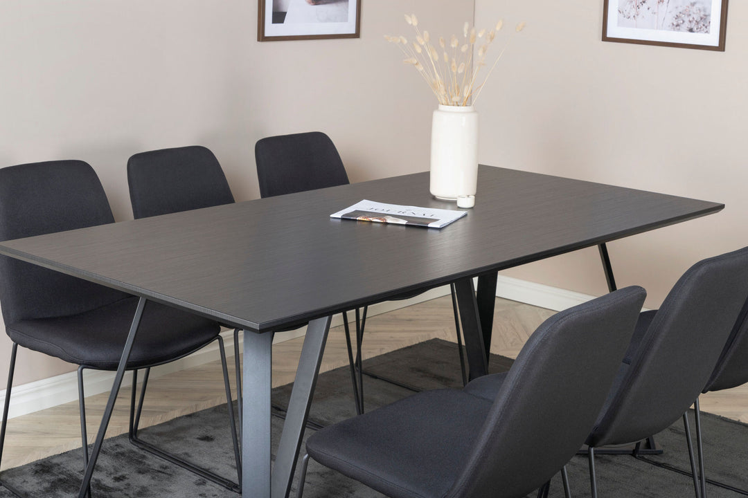 Venture Home Marina Dining Table - Black top / Black Legs +Muce Dining Chair - Black Legs - Black Fabric_6
