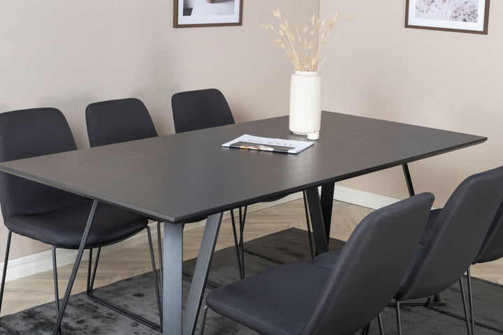 Venture Home Marina Dining Table - Black top / Black Legs +Muce Dining Chair - Black Legs - Black Fabric_6