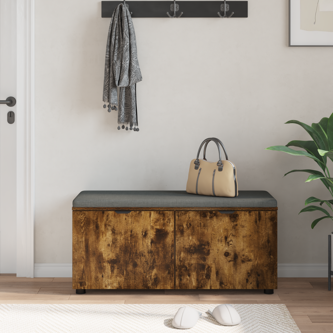 Hallbænk med dør Røget Eg 100 x 38 x 46 cm Kunstigt træ og stof