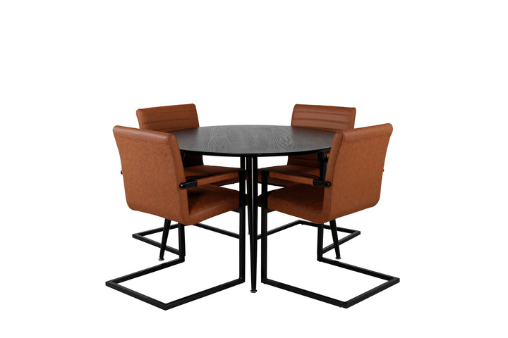 Venture Home Dipp Dining Table - 115cm - Black Veneer / All black legs +Art Armchair - Brown / Black_4