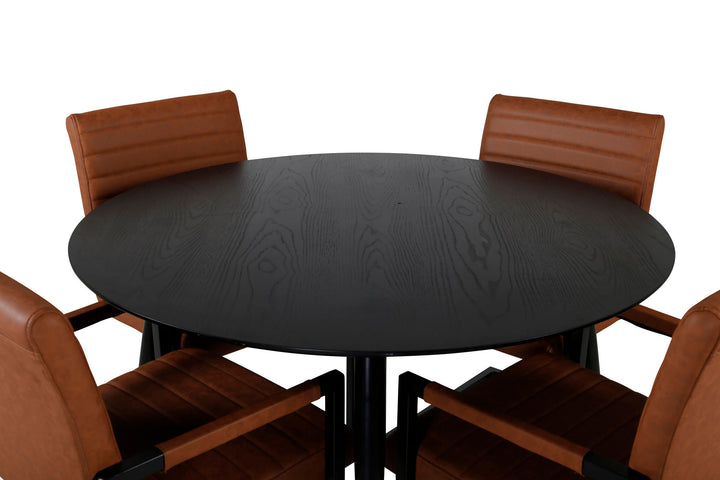 Venture Home Dipp Dining Table - 115cm - Black Veneer / All black legs +Art Armchair - Brown / Black_4