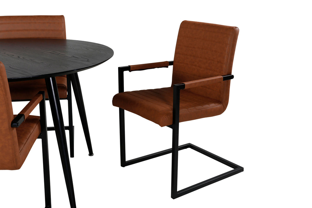 Venture Home Dipp Dining Table - 115cm - Black Veneer / All black legs +Art Armchair - Brown / Black_4