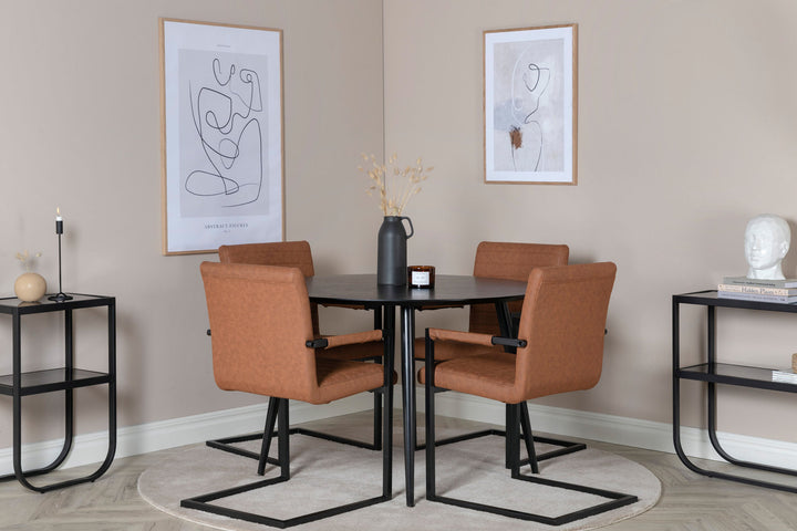 Venture Home Dipp Dining Table - 115cm - Black Veneer / All black legs +Art Armchair - Brown / Black_4