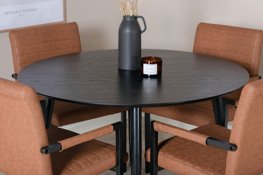 Venture Home Dipp Dining Table - 115cm - Black Veneer / All black legs +Art Armchair - Brown / Black_4