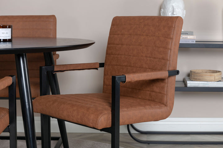 Venture Home Dipp Dining Table - 115cm - Black Veneer / All black legs +Art Armchair - Brown / Black_4