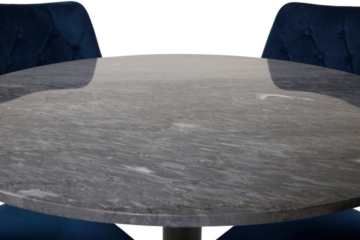 Venture Home Estelle Dining Table round 106cm Grey Marble / Black Legs - Velvet Deluxe Chair - Blue/Matt Brass Leg 4
