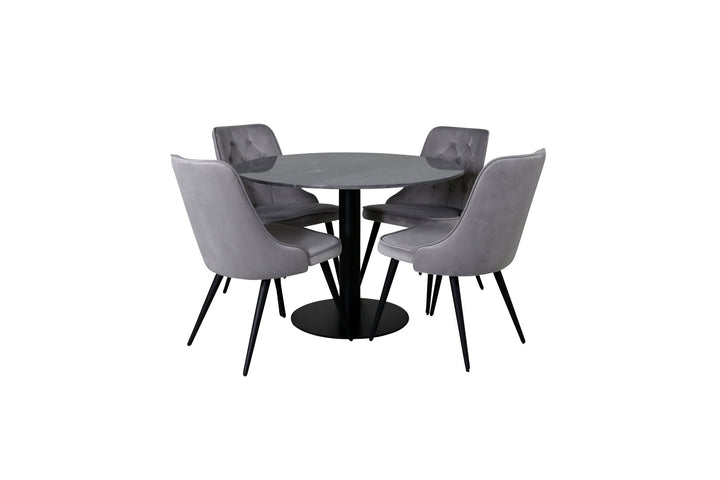 Venture Home Estelle runt Matbord - Svart / Svart marmor - ø106*H75+Velvet Deluxe Dining Chai