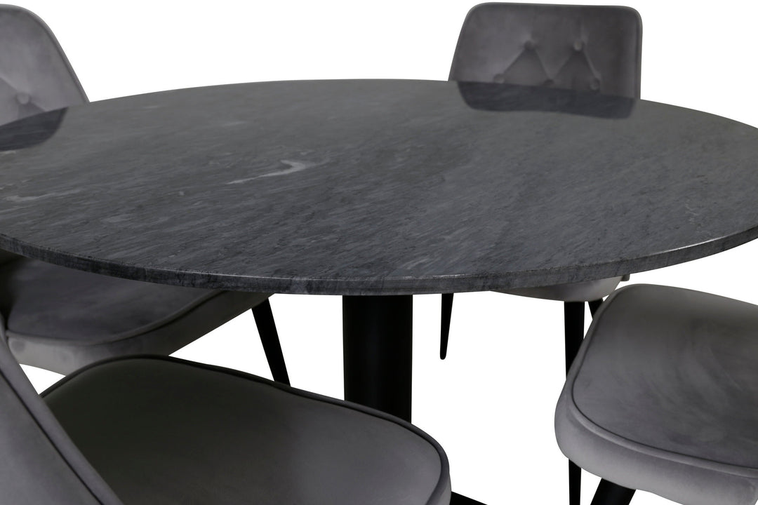 Venture Home Estelle runt Matbord - Svart / Svart marmor - ø106*H75+Velvet Deluxe Dining Chai