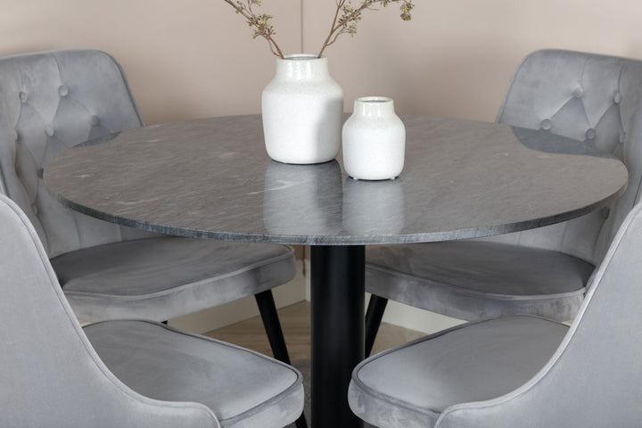 Venture Home Estelle runt Matbord - Svart / Svart marmor - ø106*H75+Velvet Deluxe Dining Chai