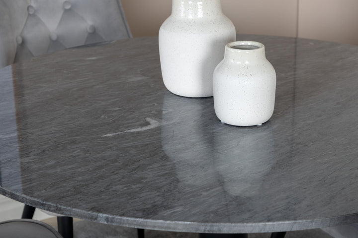 Venture Home Estelle runt Matbord - Svart / Svart marmor - ø106*H75+Velvet Deluxe Dining Chai