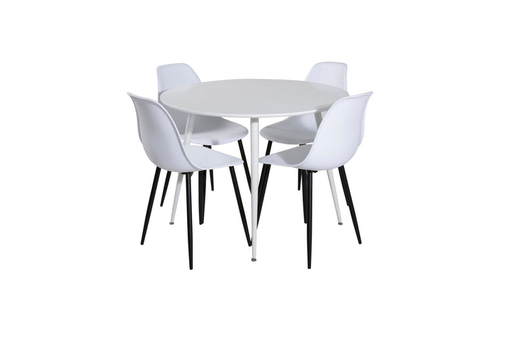 Venture Home Plaza Round Table 100 cm - White top / White Legs+Polar Plastic Dining Chair - Black Legs / White Plastic_4