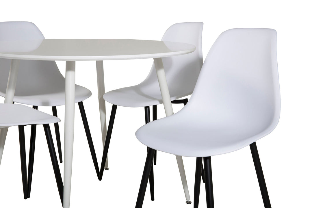Venture Home Plaza Round Table 100 cm - White top / White Legs+Polar Plastic Dining Chair - Black Legs / White Plastic_4