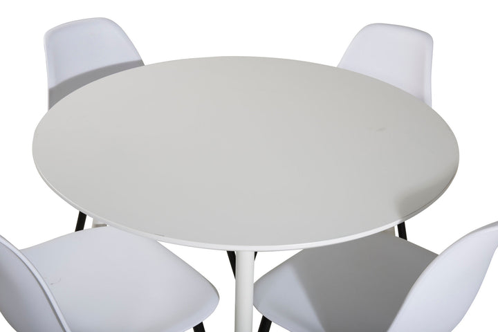 Venture Home Plaza Round Table 100 cm - White top / White Legs+Polar Plastic Dining Chair - Black Legs / White Plastic_4
